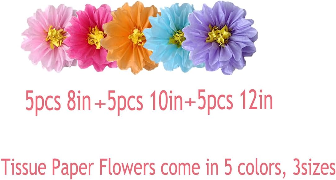 15pcs Tissue Paper Pom Poms Tissue Paper Flowers Party Blossom Flower Backdrop for Birthday,Bridal,Baby Shower,Wedding ,Classroom, Nursery Garden Decor 8in 10in 12in