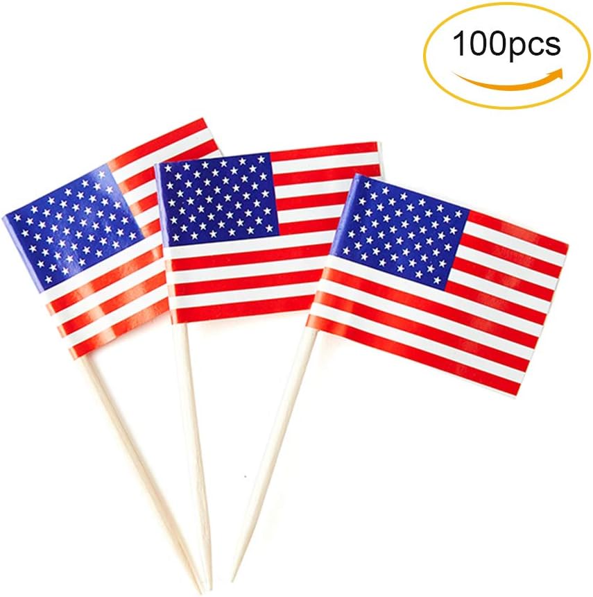 American Flag USA Flag, Small Mini American Toothpick Flags for Food, Cupcakes, Cocktails, Appetizers, Bar Party Decorations