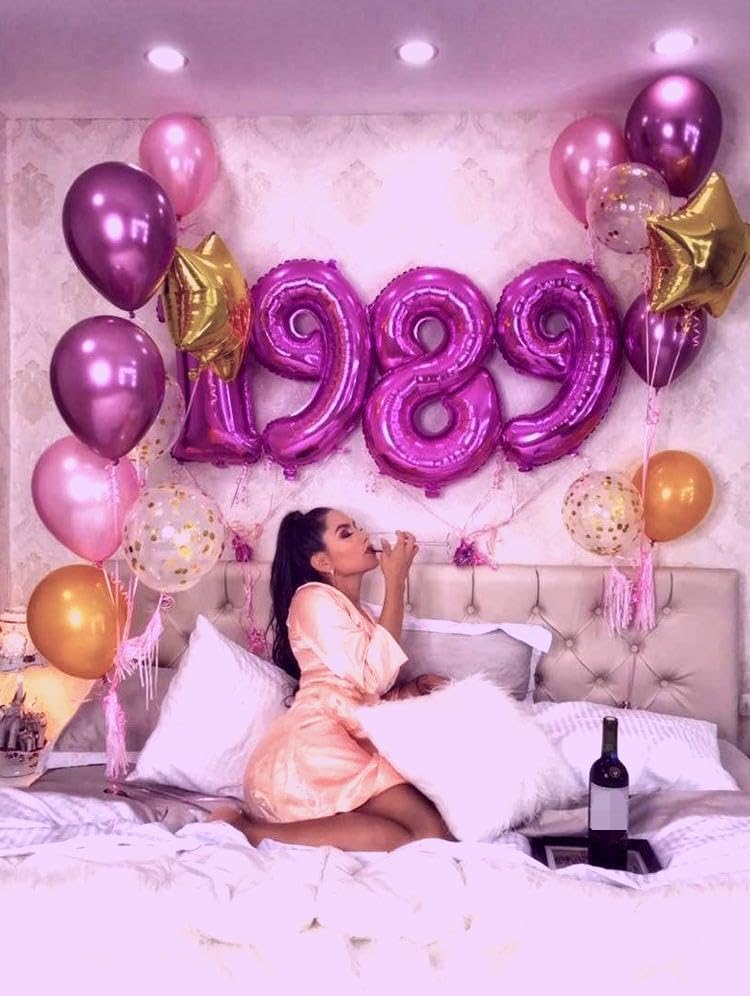 Big Rosy Purple 40 Inch 9 Balloon Number, Jumbo Giant 9th 19 29 39 49 99 Birthday Party Decorations, Large Rosy Purple Foil Balloons Anniversary Birthday Party Engagement Decorations