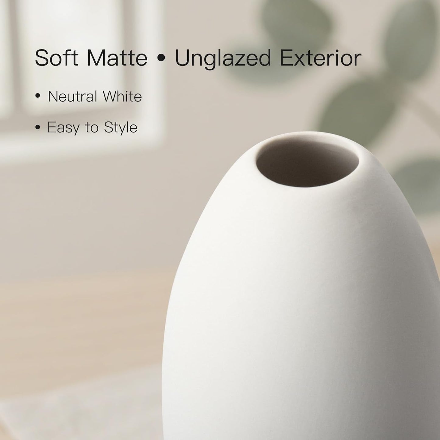 BEAHOT Ceramic Vases Set of 6, White Contemporary Decorative Flower Vases, Modern Design for Living Room