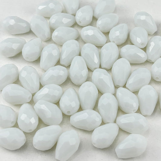 150pcs 4x6mm Teardrop Crystal Glass Beads for Jewelry Making, Faceted Vertical Hole Teardrop Glass Spacer Beads for Wind Chimes Bracelet Earring Necklace DIY Craft(White)
