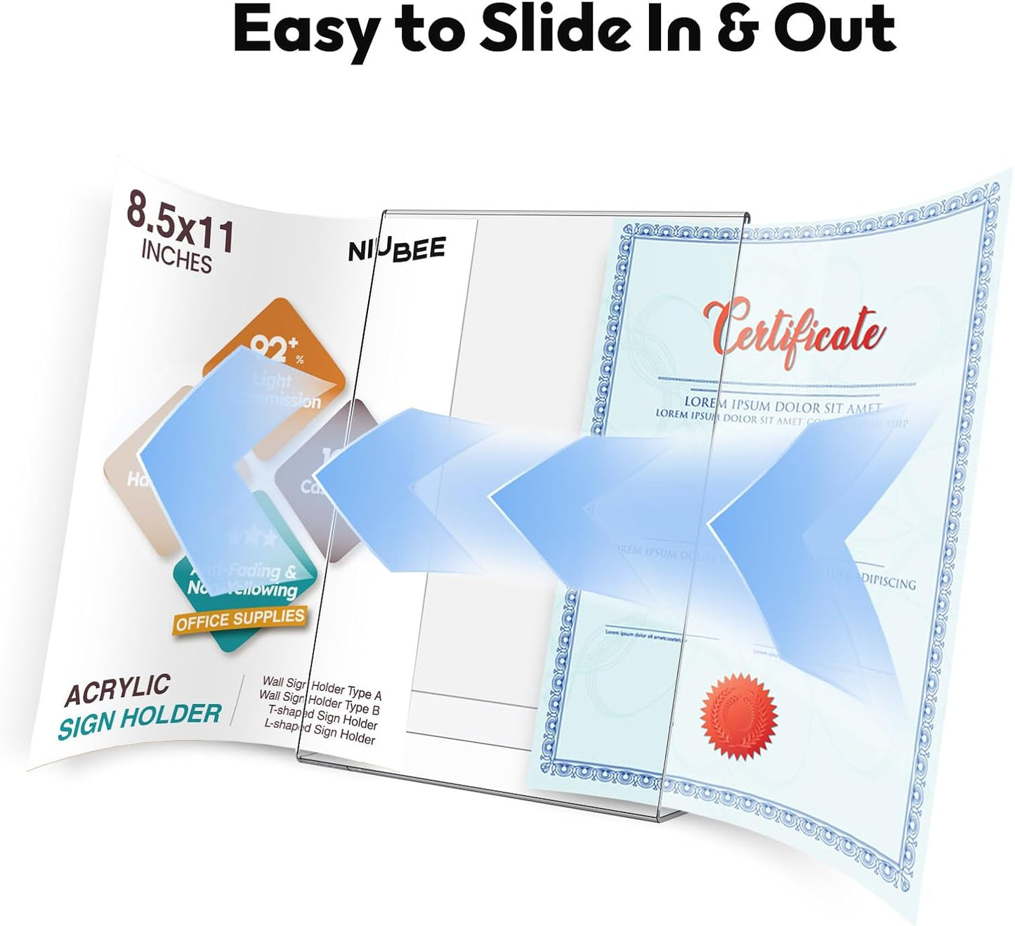 NIUBEE Acrylic Sign Holder 8.5 x 11 Inches Slanted Back, Clear Plastic Sign Holder Paper Display Table Stand for Office, Store, Restaurant (30 Pack)