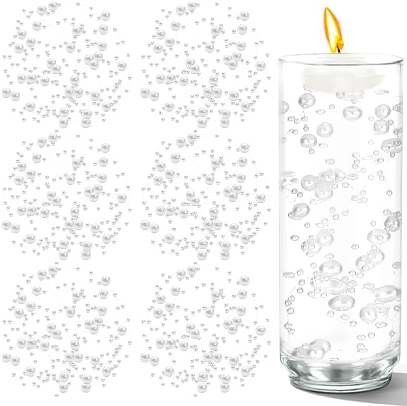 100 PCS Artificial Floating Beads for Centerpieces Vases, White 8+3mm String Beads for Wedding Party Faux Pearl String for Decorating, String Pearls for Crafts Vase Filler