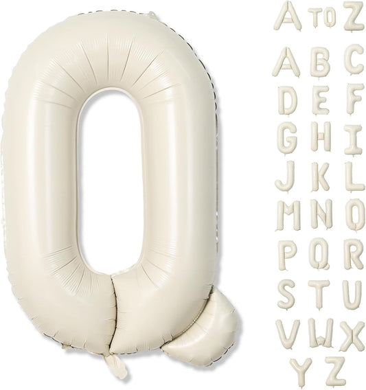 Cream Q 40 Inch Alphabet Foil Name Balloon - Large Self Inflating Letter for Girls Birthday Party, Baby Shower Decoration - White Sand Mylar Helium Custom Beige