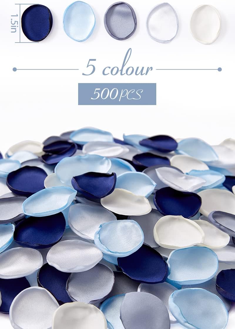 Serwalin 500Pcs Silk Rose Petals Artificial Flower Petals for Weddings Proposal Dusty Navy Blue Petals Flower Girl Petals for Wedding Basket Aisle Runner Bridal Shower (4 Color Mixes)