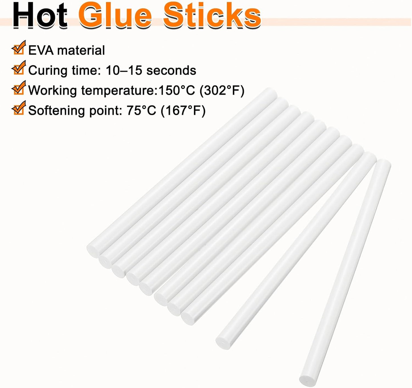 HARFINGTON 10pcs Hot Glue Sticks 0.43" Dia x 7.87" Long EVA Mini Hot Melt Adhesive Glue Stick for Hot Melt Gun Wood Plastic Glass Flowers Fabrics Foam, White