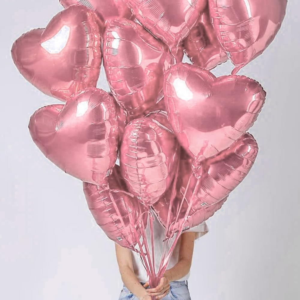 20 pcs 18inch Pink Heart Balloons, Heart shaped Balloon Foil Love Balloon for Birthday Valentines Wedding Decoration Party Balloon