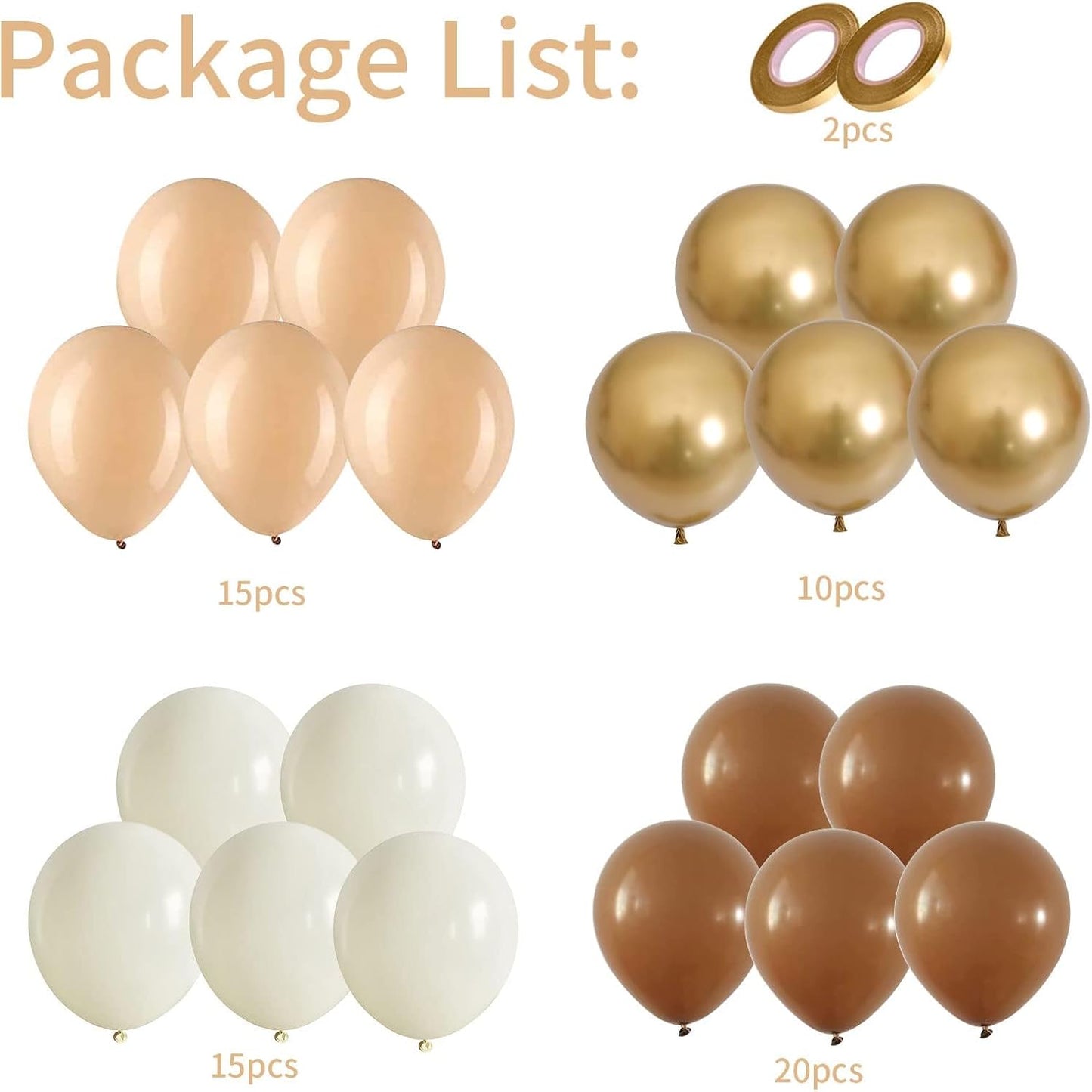 Balloons Brown and Gold, 60 Packs 12 Inch Retro Brown Cream Beige Balloon Sand White Neutral Balloons Metallic Gold Balloon for Bear Birthday Baby Shower Boho Wedding Decorations