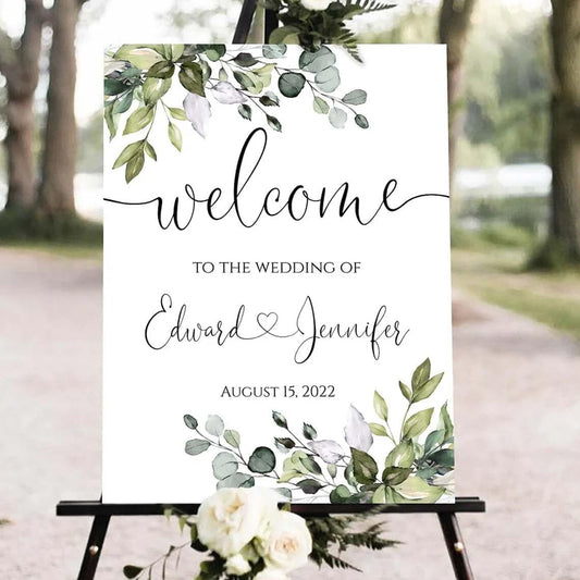 Greenery Wedding Welcome Sign, Eucalyptus Wedding Sign, Botanical Welcome Wedding Sign, Welcome to our Wedding Sign, Wedding Signs for Ceremony, Personalized Wedding Welcome Sign #07