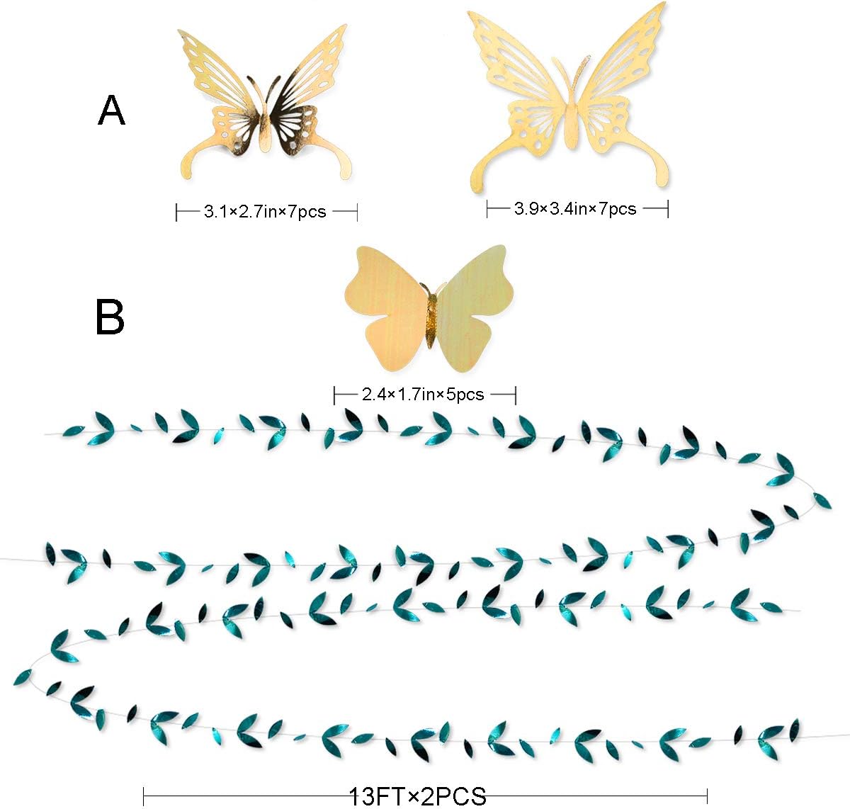 Hunter Green and Gold Hanging Tissue Lantern Flowers Pom Pom with 3D Butterflies Leaf Garland Streamer for Botanical Wedding Bridal Baby Shower Birthday Engagement Bachelorette Party Decorations