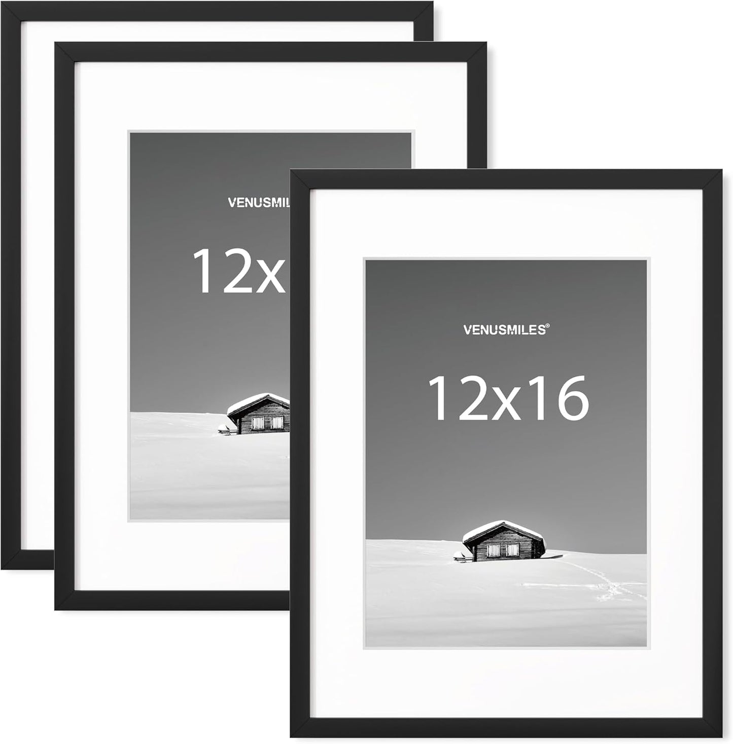 12x16 inch Picture Frame, 12x16 Photo Frames with Removable Mat - High Definition Plexiglass - Vertical and Horizontal Display - Wall Hanging Frame - Black, 3 Pack