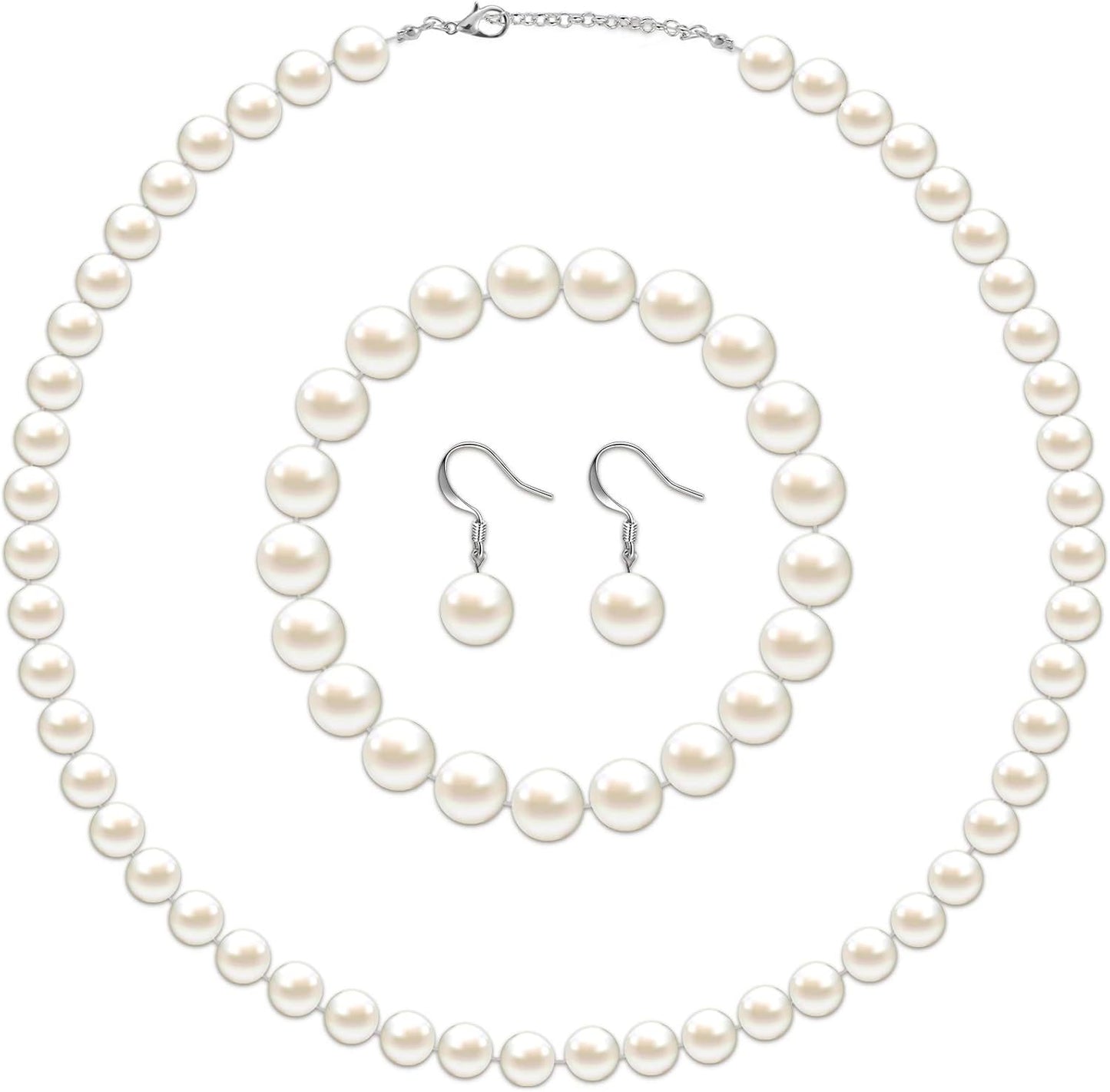4 Pcs 1920s Faux Pearl Costume Jewelry Set for Women Halloween Simulated Necklace Bracelet Earrings for Wedding