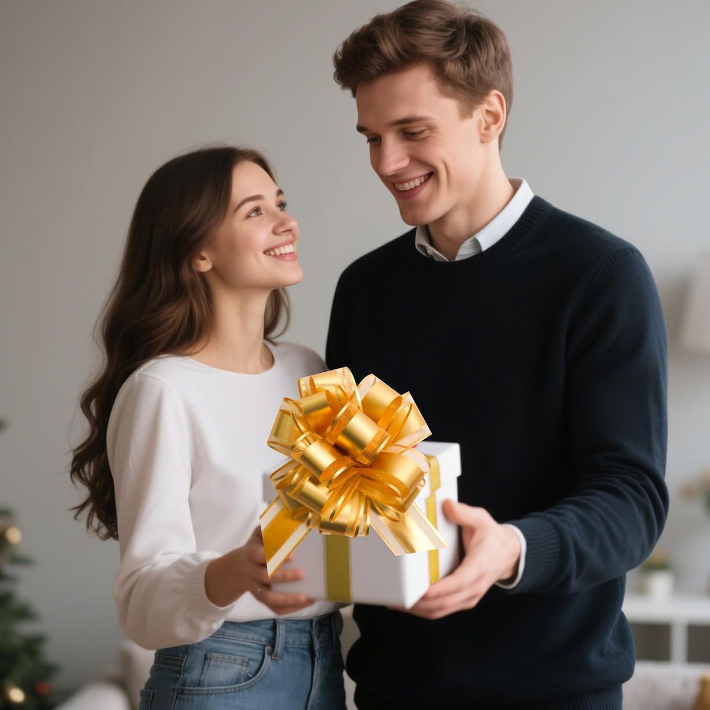 12 PCS 6 Inch Large Pull Organza Golden Bows - Perfect for Gift Wrapping, Wedding Decor, Car Bows, Birthday Parties, Christmas and Valentine's Day