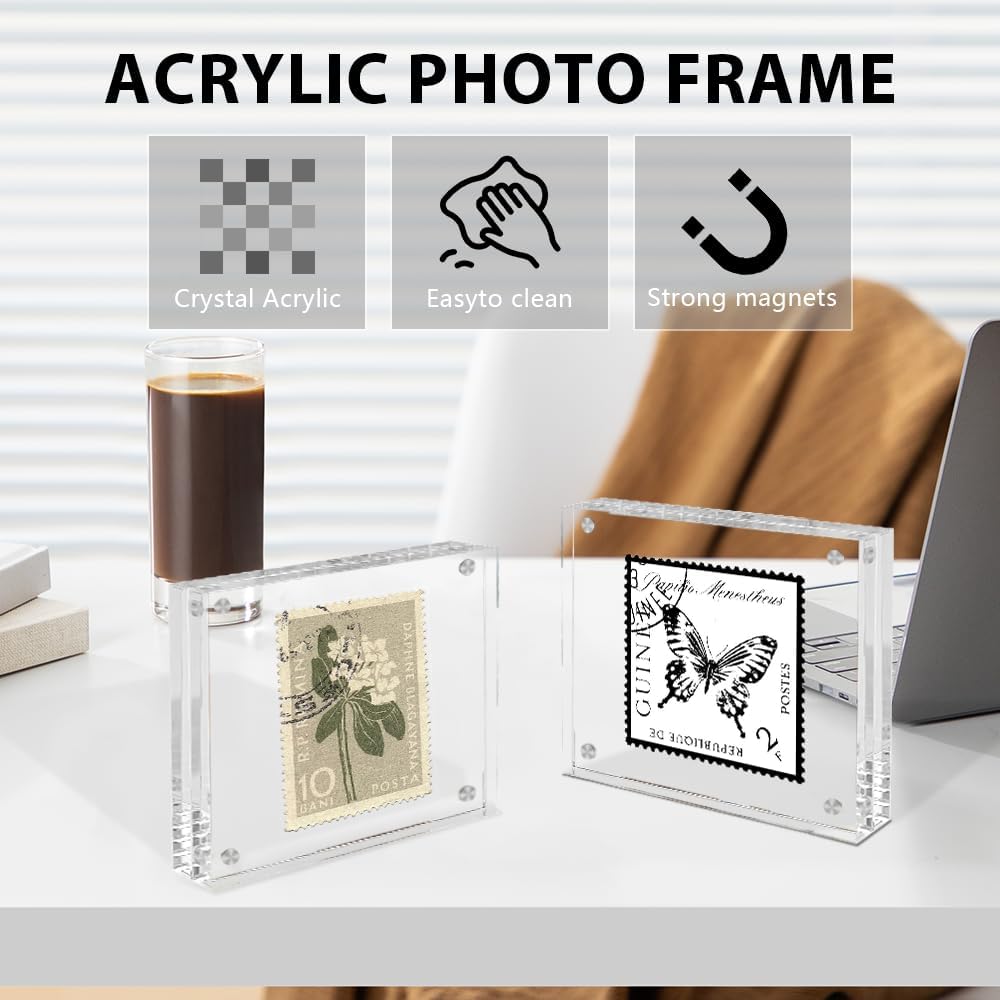 4x6 Acrylic Frames 4 Pack, 20mm Double Sided Magnetic Picture Frames Clear Picture Frames Self Standing Desktop Display Stand for Wedding Bedroom Living Room Home