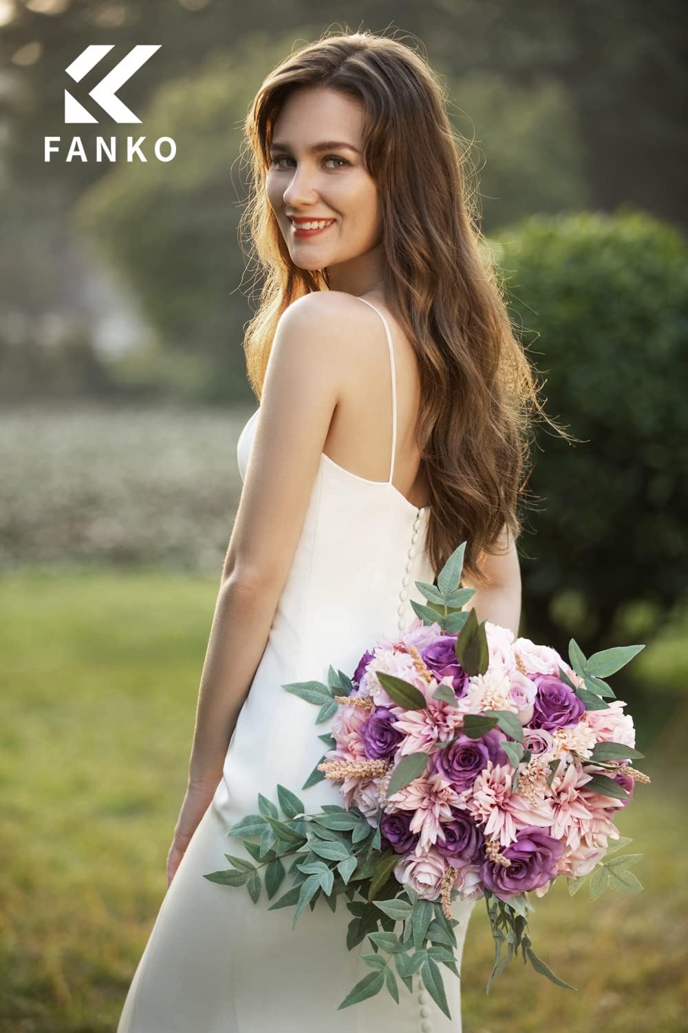 FANKO Rose Artificial Flowers Combo for DIY, Fake Purple Rose Artificial Silk Flowers with Greenery, Real Looking Artificial Faux Flowers for Wedding, Table Decoration, Centerpieces, Party, Home Décor