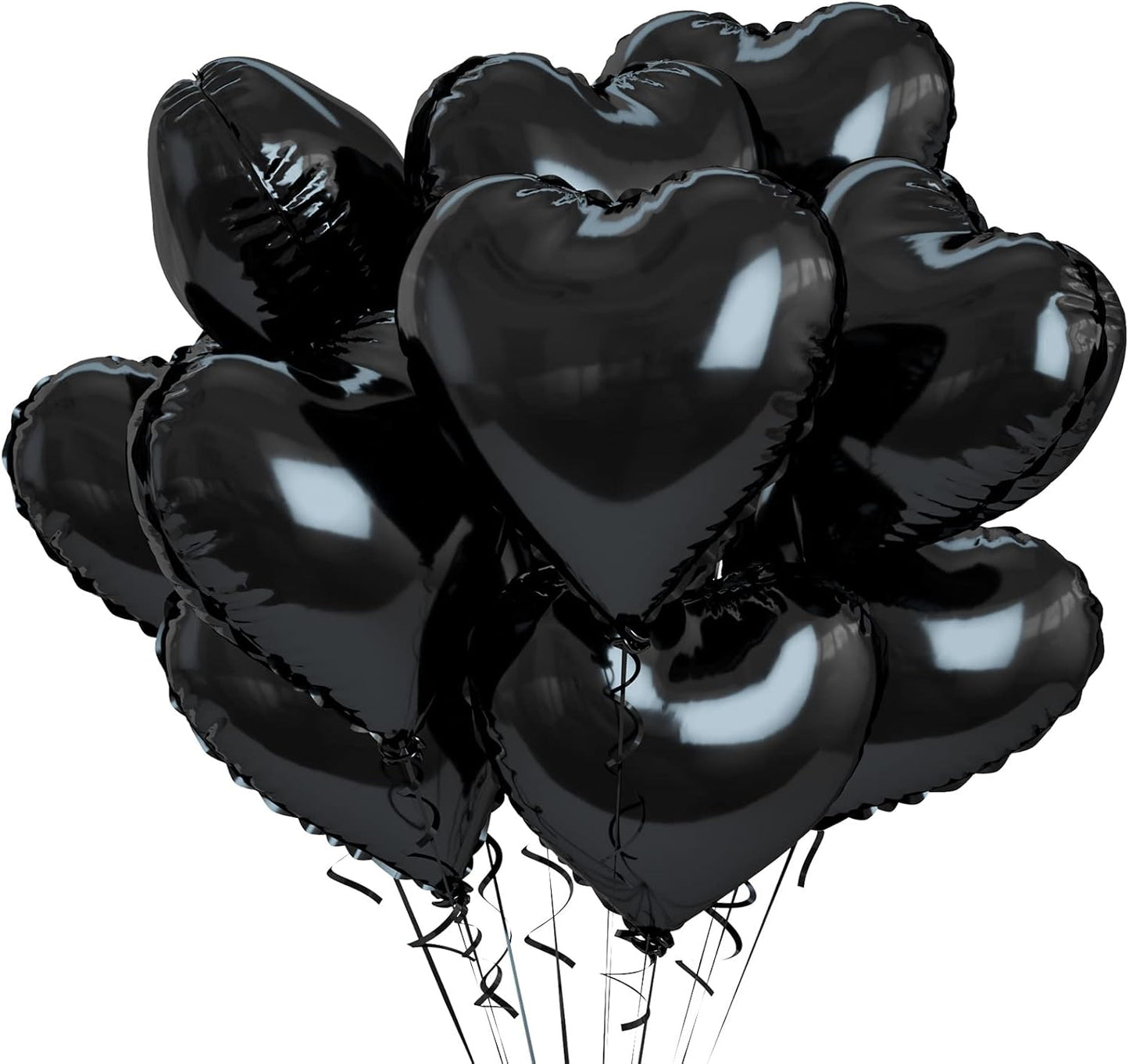 Biapian Foil Heart Balloons Black, 10PCS Black Heart Shape Balloons, Valentines Balloons 18inch Black Foil Balloon for Helium Valentine Decorations for Valentines Day, Wedding, Anniversary Decoration
