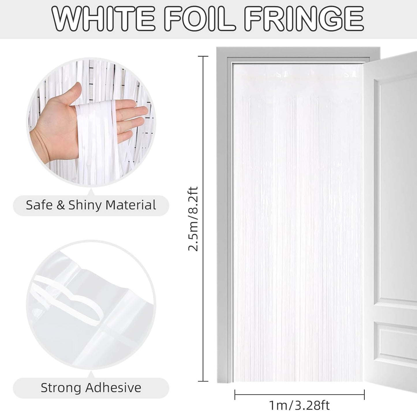 White Fringe Curtain Party Streamers, 12 Pack 3.3ft x 8.2 ft Foil Curtain Backdrop Tinsel Foil Fringe Curtains Photo Booth Backdrop Streamer for Birthday, Wedding, Baby Shower, Disco Party