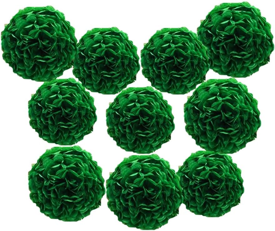10pcs 8in 10in Dark Green Paper Pom Poms Tissue Flower Hanging Balls for Wedding Party Decorations DIY Art Craft Blooms Birthday Baby Shower Nursery Decor