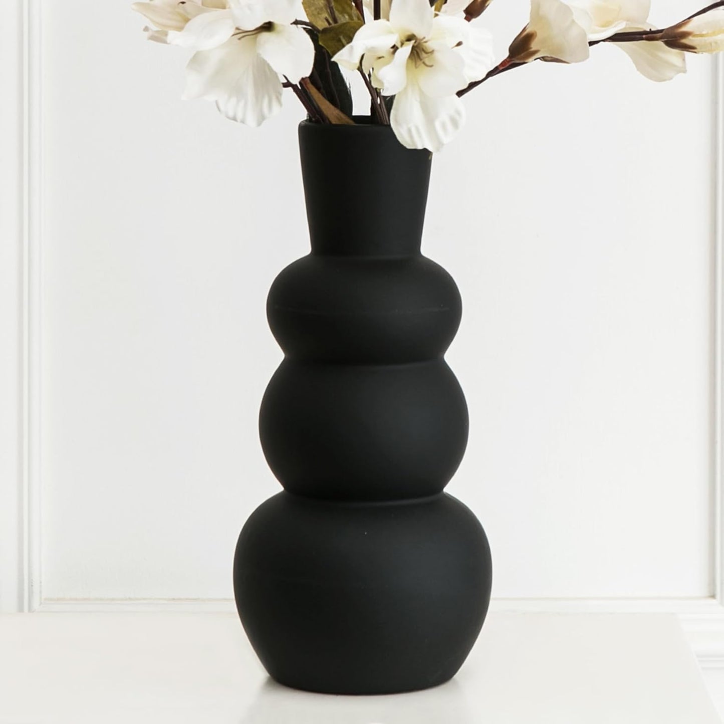 Black Vase, Modern Ceramic Vase, Black Matte Clay Vases for Pampas Grass, Minimalist Home Fresh Flowers, Dried Flowers