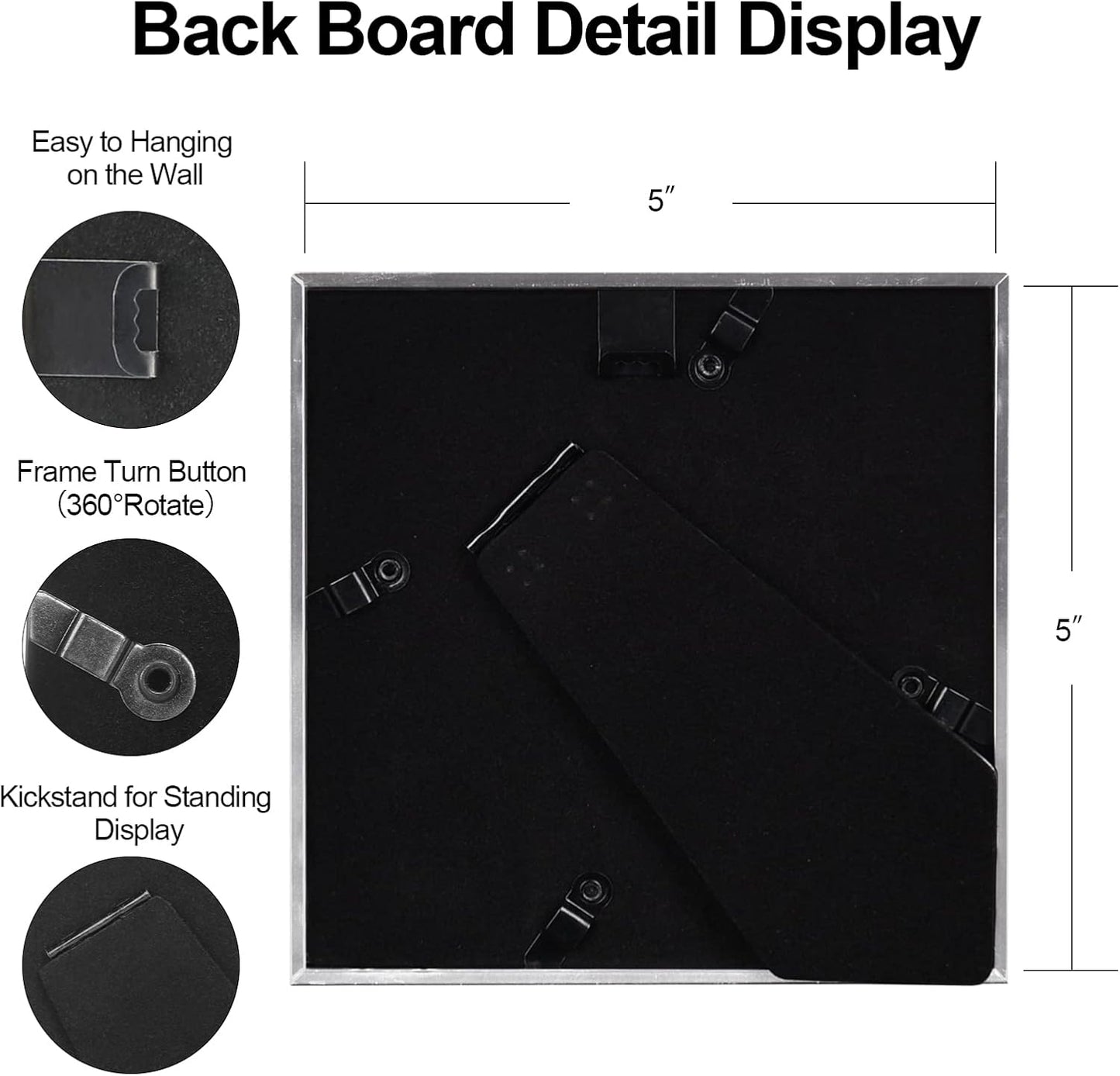 5x5 Picture Frame Silver Brushed Modern Simple Thin Aluminum Metal Photo Frame with HD Real Glass, Display for Tabletop and Wall Collage. (2 Pack)