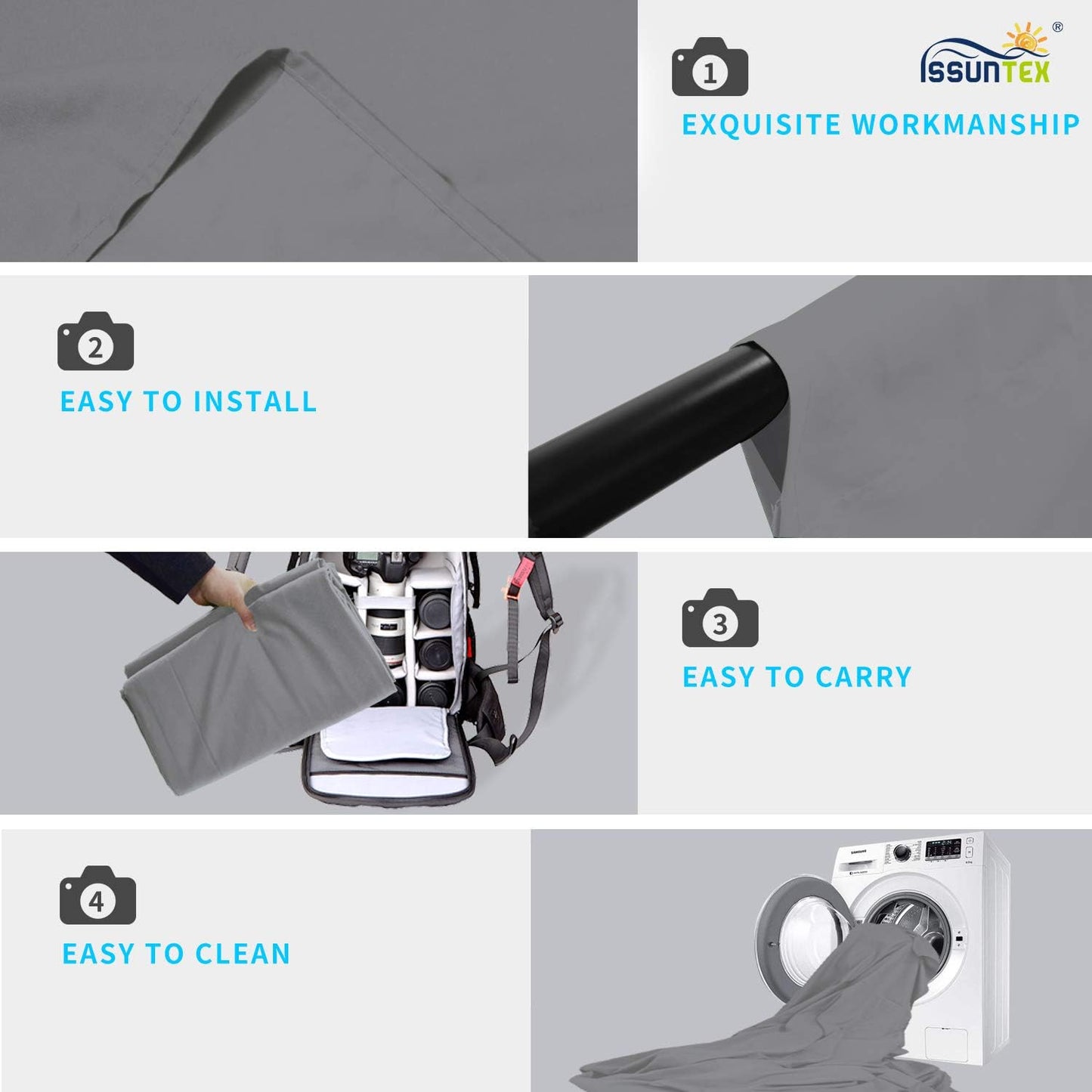 ISSUNTEX 5X7 ft Background Muslin Backdrop, Photo Studio, Collapsible High Density Screen for Video Photography and Television-Gray