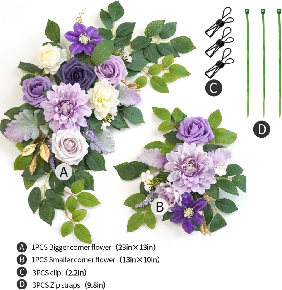 Wedding decor (pack of 2) Welcome Sign Flower Backdrop Garland For Ceremony Reception Wall Easel Home Decoration Entryway Faux Outdoor Board Head Table Decor (Lilic & Cream)