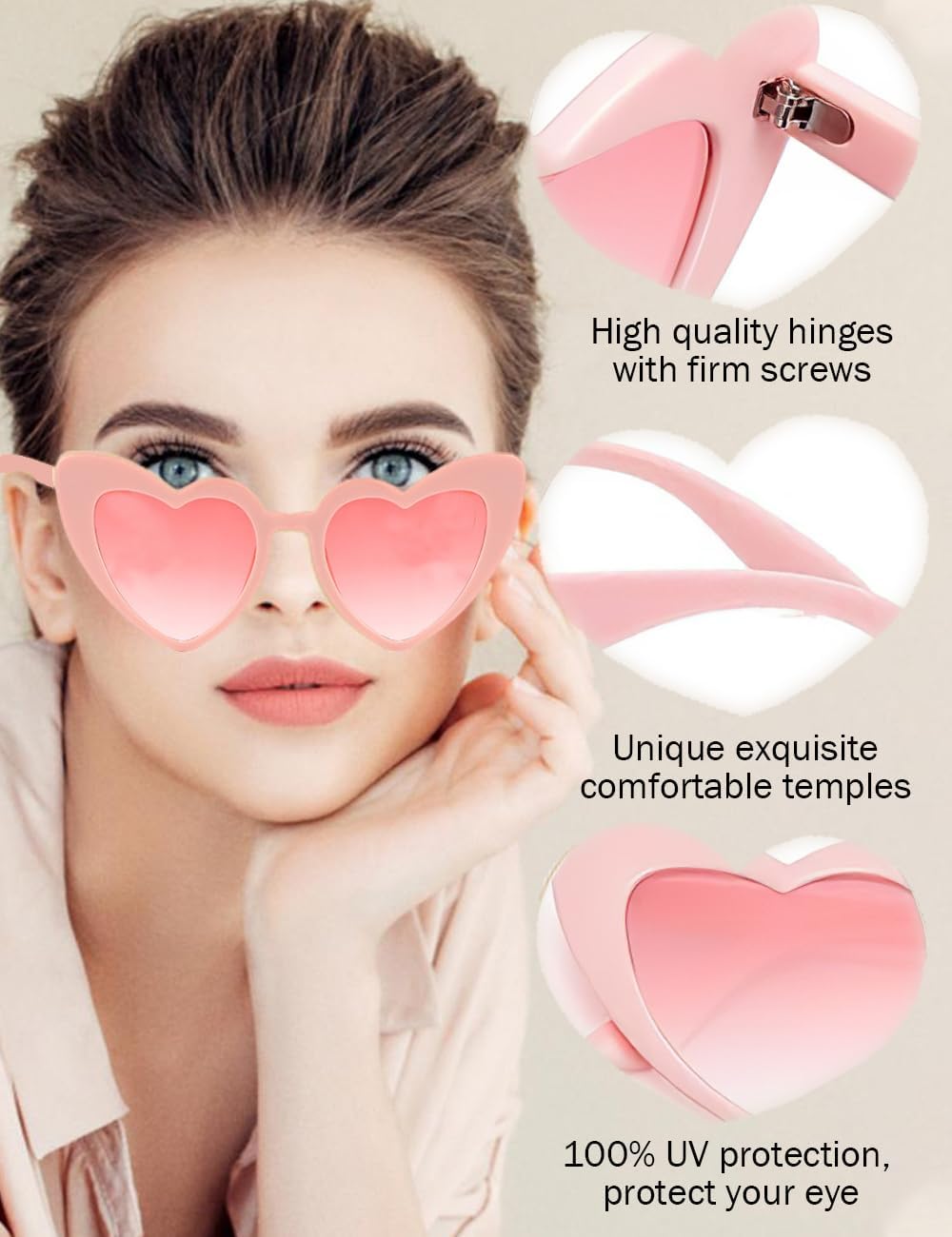8 Pack Heart Sunglasses Vintage Cat Eye Heart Glasses Retro Bachelorette Bride Sunglasses Bulk for Women