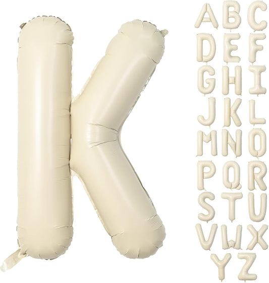 40 Inch Letter Balloons K, Big Custom A-Z Alphabet Foil Name Balloon Cream White, Self Inflating Beige Customize Helium Balloon Letters K for Women Girls Birthday Bride Baby Shower Party Decorations