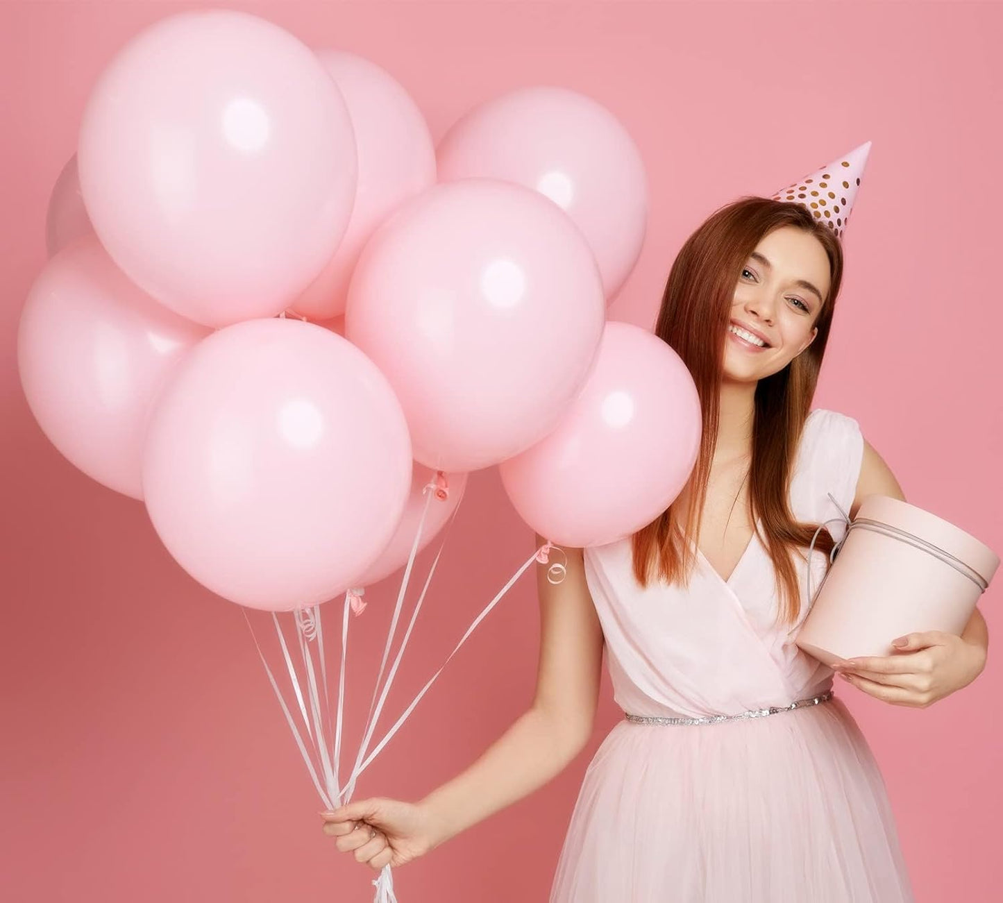 100pcs Pastel Pink Balloons, 12 inch Light Pink Latex Party Balloons Helium Quality for Baby Shower, Wedding, Valentine's Day Party Decoration (with 66ft Ribbon)…