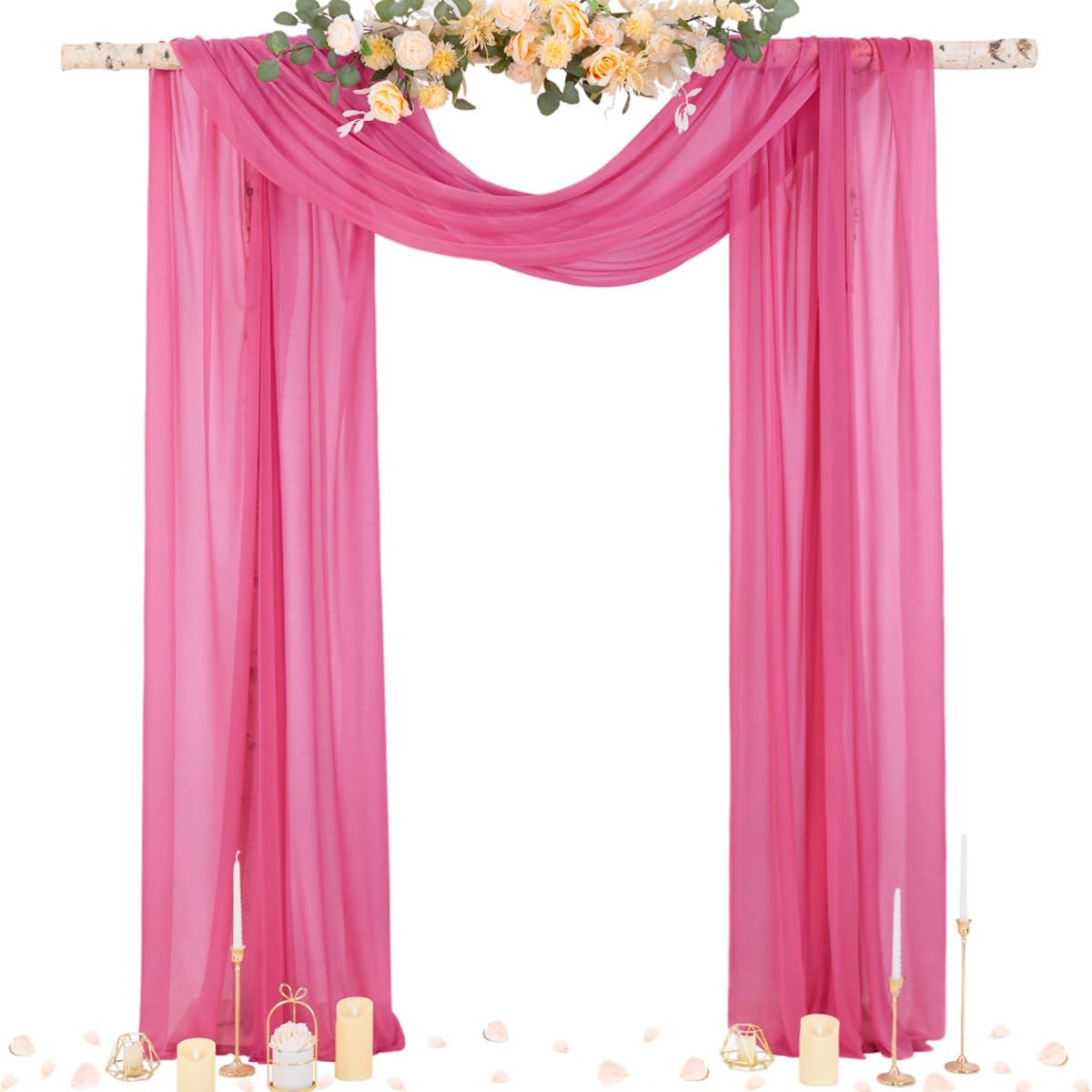 Socomi Wedding Arch Draping Fabric 29" x 20Ft 1 Panel Fuchsia Sheer Outdoor Curtain Drapes Extra Long for Bridal Baby Shower Ceremony Birthday Party Decor
