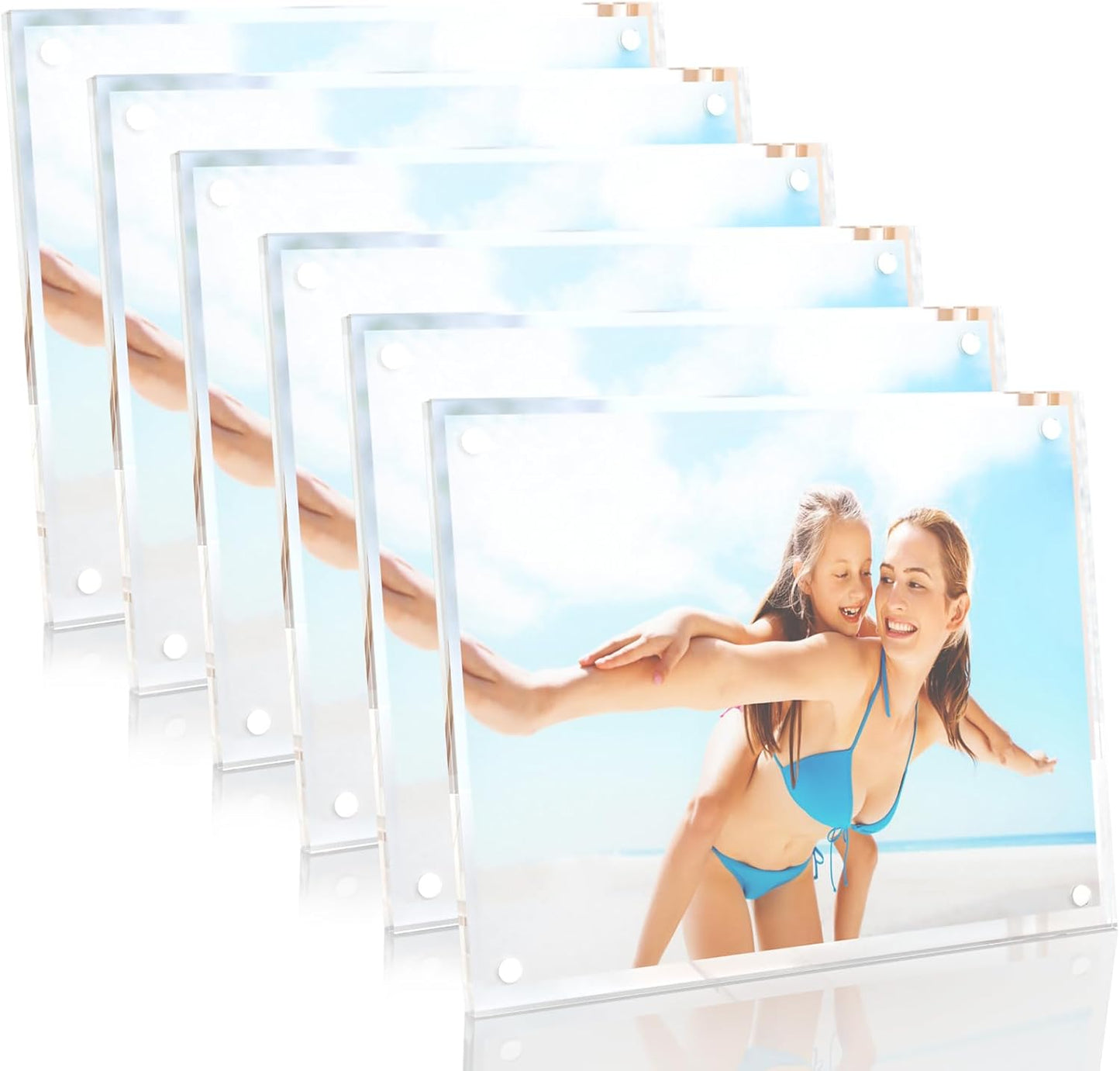 HELPLEX Picture Frames, 6 Pack 8x10 inch Acrylic Picture Frame Clear 8 x 10 Photo Frames Magnetic Picture Frames Ready for Tabletop Display, Effectively Protect Photos from Fading and Yellowing