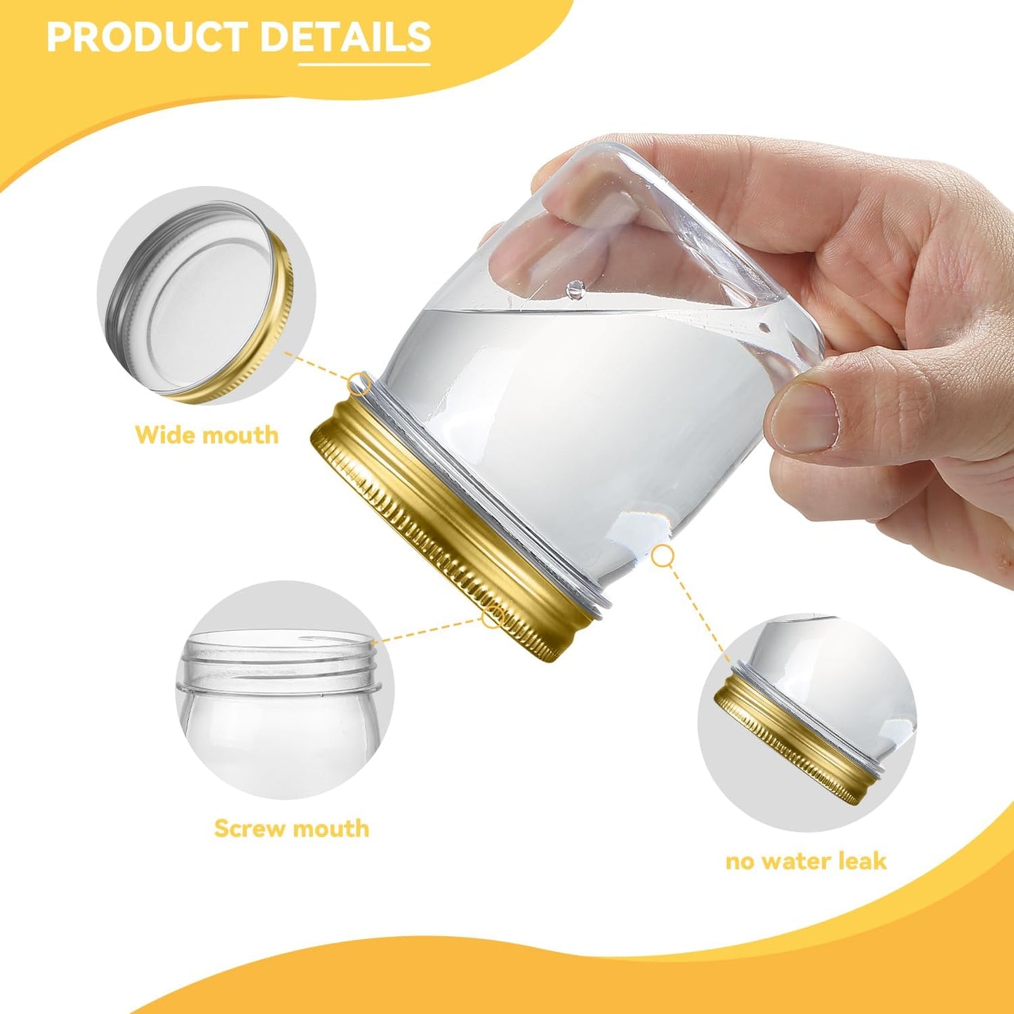 novelinks 8 oz Clear Plastic Jars with Screw-On Lids - BPA-Free Refillable Storage Containers for Slime, Spices, Crafts, Kitchen & Home Organization (32 Pack,Gold)