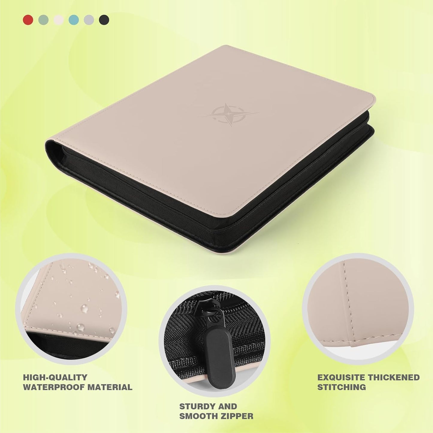 Trading Card Binder, Card Binder 9 Pocket for Trading Cards, Holds 540 Cards, Zippered Premium Card Collection Binder Album for Game Card, Sports Card, Yugioh, MTG (Ivory White)