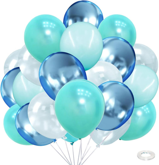 Under the Sea Party Decorations Teal Turquoise Blue Clear Balloons Assorted Colors Kit for Ocean Beach Pool Mermaid Fish Shark Theme Birthday& Classroom Decor-40Pcs Pearl Metallic Blue,Bubble Balloon