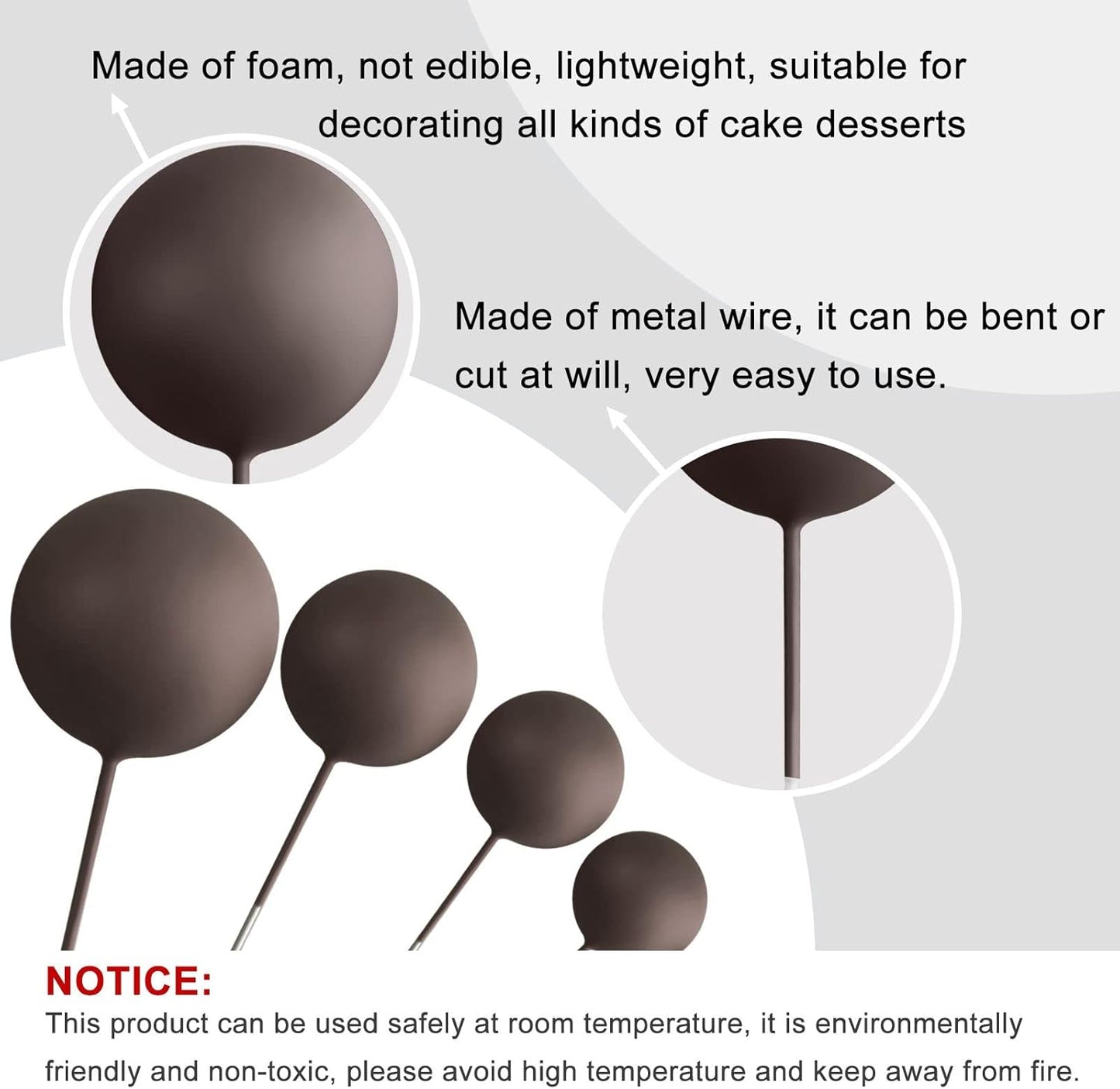 ASTARON 32 Pcs Ball Cake Topper Decorations Mini Balloons Cake Topper Sticks Foam Balls Cake Picks Cake Topper Balls Cake Decorations for Wedding Party Birthday Cake Decorating (Brown Gold)