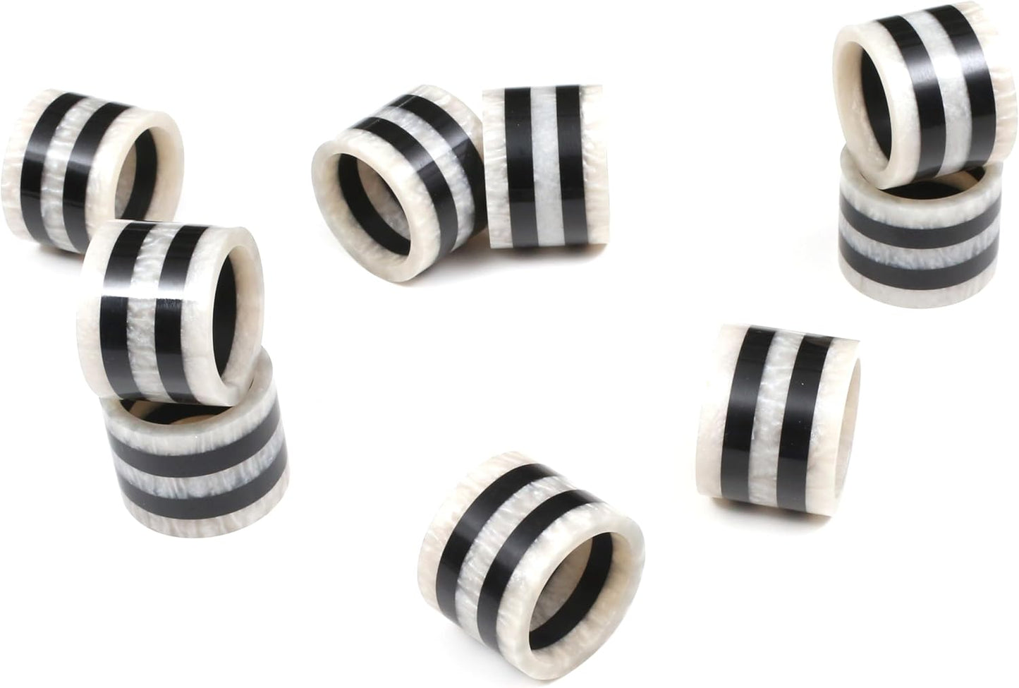 12-Pcs Epoxy Resin Napkin Rings - Handmade Elegant Napkin Holders for Table Décor, Dining, Weddings, Holidays & Special Events - Durable & Lightweight, Easy to Clean (Black White) - CLEENTABLE