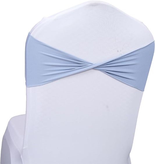 MDS Pack of 75 Spandex Chair Sashes Bows Elastic Stretch Dining Chair Bands Ties Without Slider Buckle Universal fits for Wedding Baby Shower Birthday Party Banquet Event Decoration - Baby Blue
