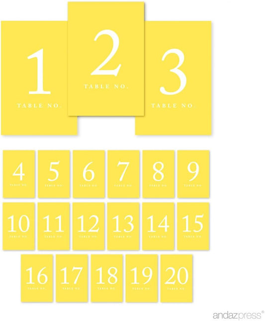 Andaz Press Yellow Table Numbers 1-20, 4x6-Inch Cards for Receptions and Events