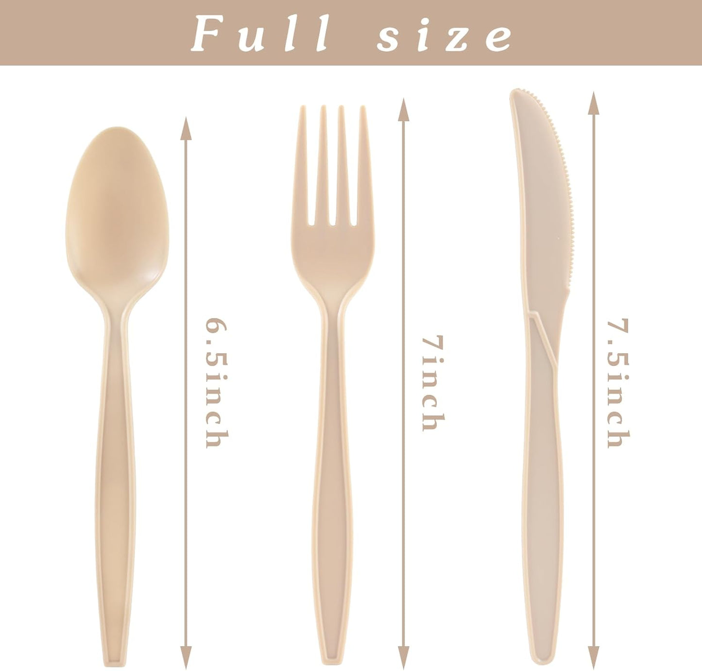 100% Compostable Silverware, Light Brown Plastic Silverware 100 Forks 100 Spoons 100 Knives, Compostable Utensils, No Plastic Utensil, Eco Friendly Disposable Cutlery for Party Office Wedding