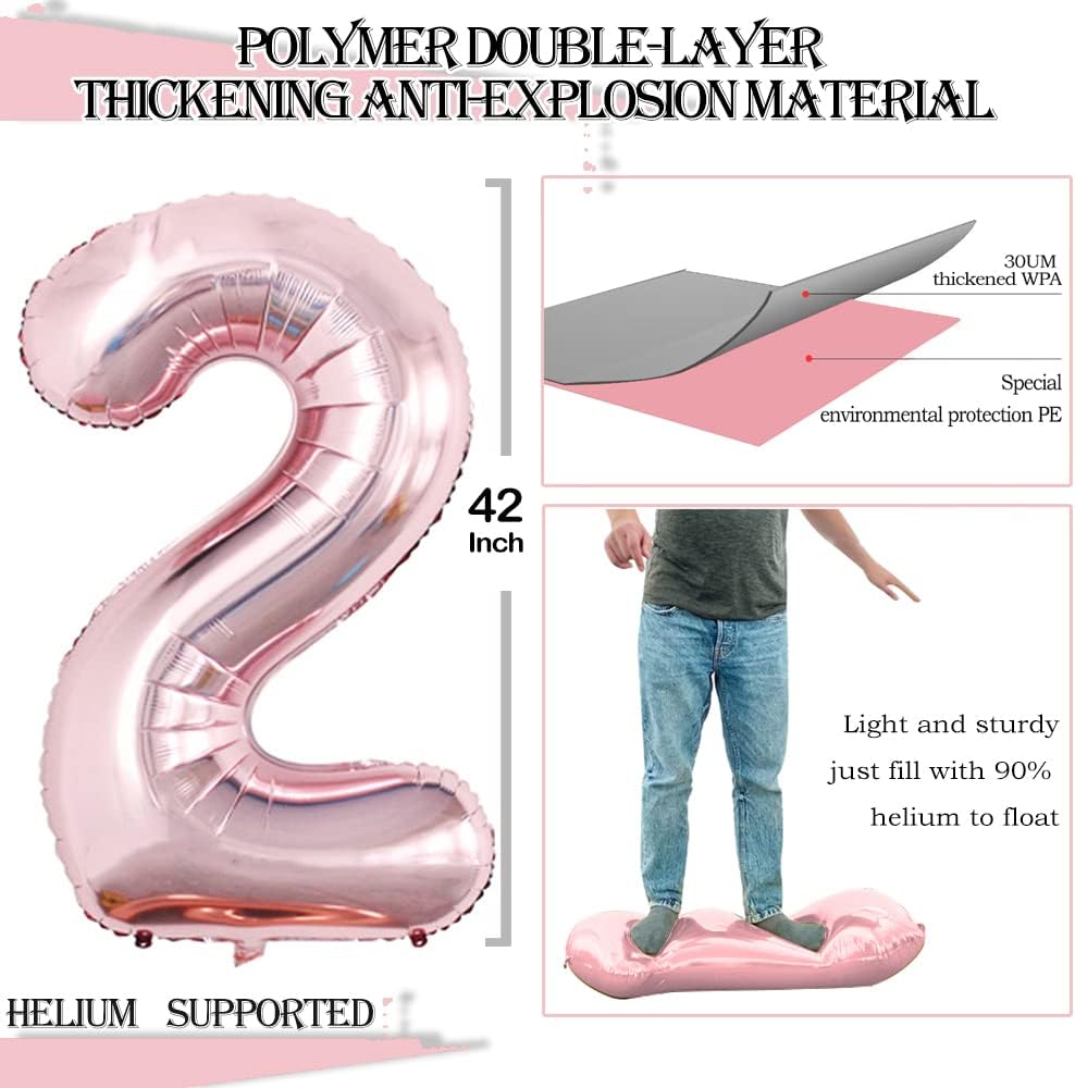 GOER Rose Gold Foil Balloons Number 2,Huge Number Balloons for 2nd 22nd Birthday Party Supplies Anniversary Decorations(3 pcs,42 inch,32 inc,16inch)