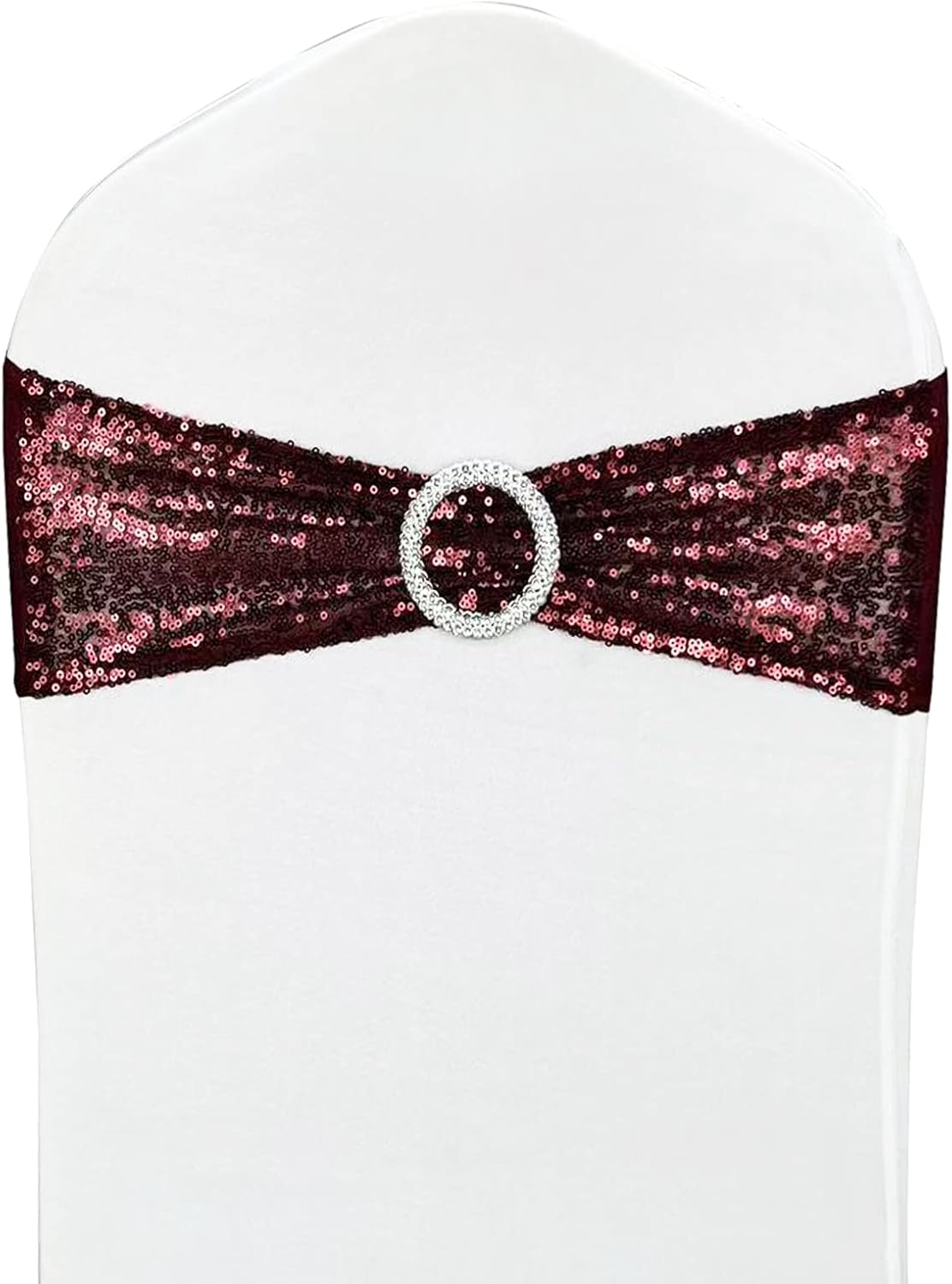 10 Pcs Sequin Chair Sashes Stretch Chair Bands Spandex Polyester Bows for Party Hotel Wedding Banquets Decoration - Burgundy