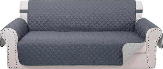 Reversible Sofa Covers Couch Cover Furniture Protector for Dogs Elastic Straps Water Resistant(Sofa,Dark Blue/Light Grey)