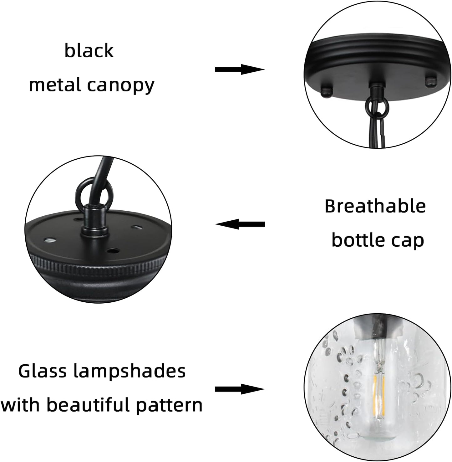 Glass Mason Jar Light Fixtures - Single Pendant Ceiling Light 1-Light Flush Mount - Black Country Farmhouse Lights for Kitchen Dining Room Foyer Stairway Hallway Entryway Porch