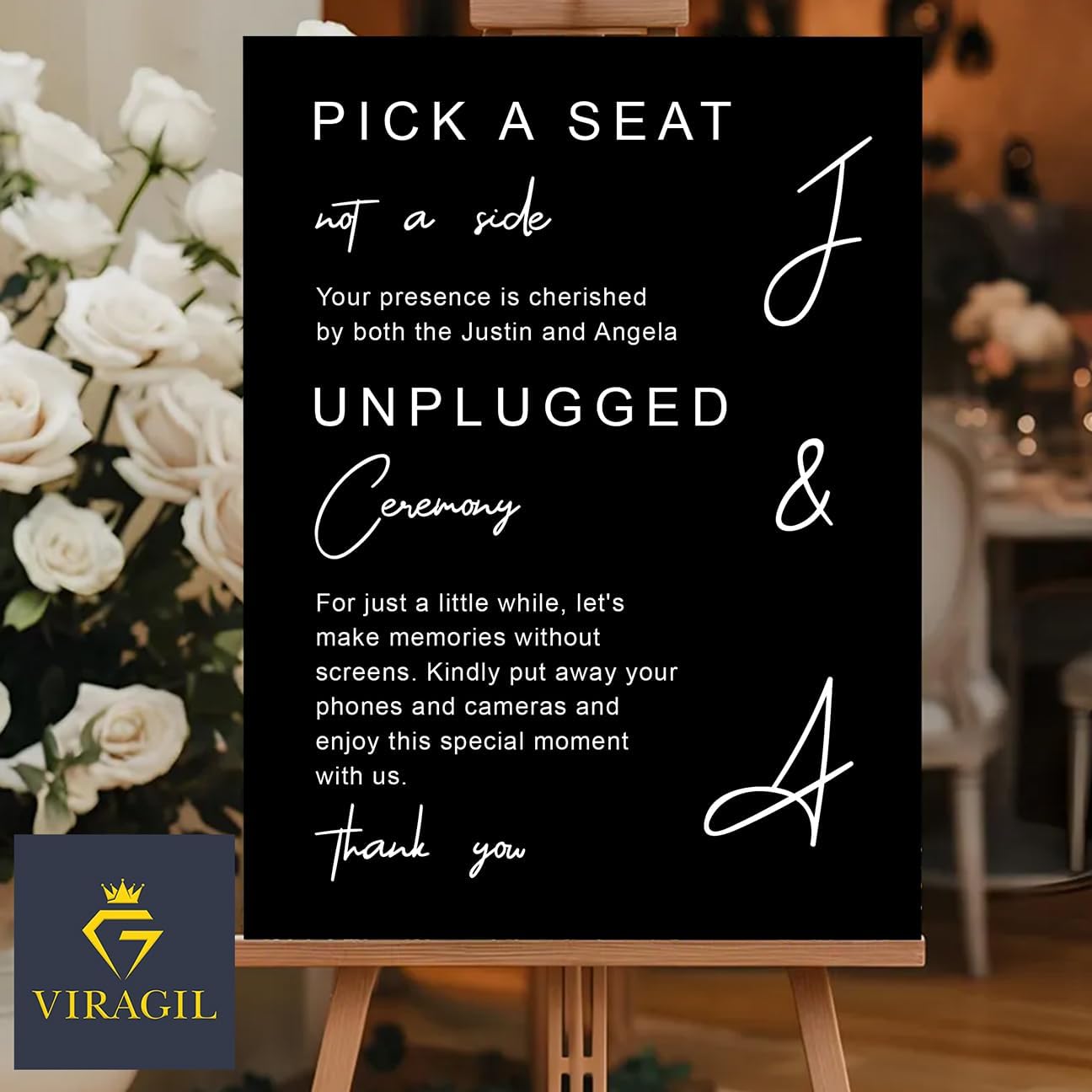 Modern Wedding Yard Sign – Pick a Seat & Unplugged Ceremony – Artistic Layout – Custom Acrylic or Corrugated Sign