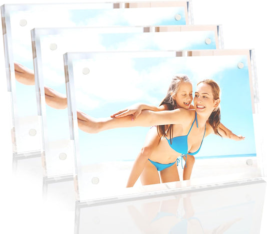 HELPLEX Picture Frames, 3 Pack 5x7 inch Acrylic Picture Frame Clear 5 x 7 Photo Frames Magnetic Picture Frames Ready for Tabletop Display, Effectively Protect Photos from Fading and Yellowing