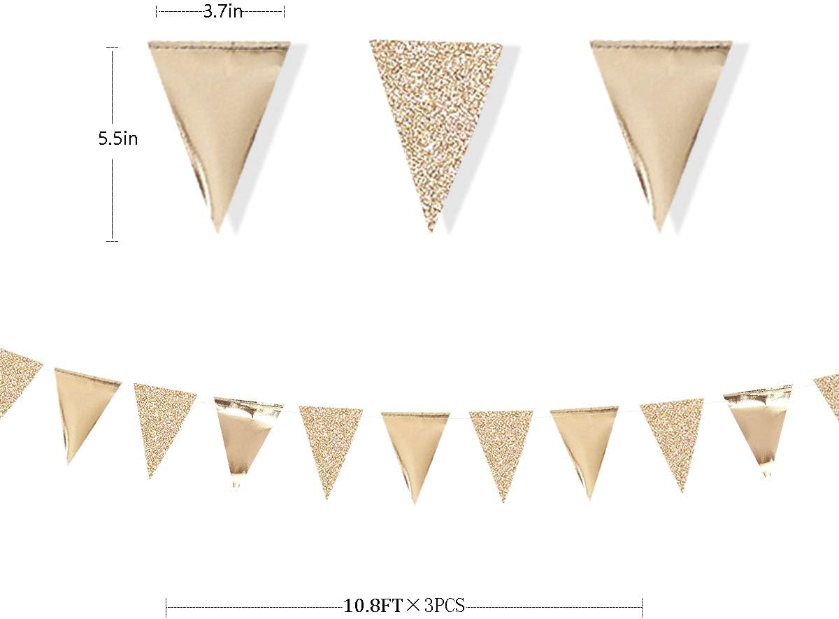 30Ft Champagne Gold Party Decorations Triangle Pennant Banner Gold Hanging Paper Flag Bunting for Graduation Wedding Birthday Bridal Shower Bachelorette Engagement Anniversary Hen Party Supplies