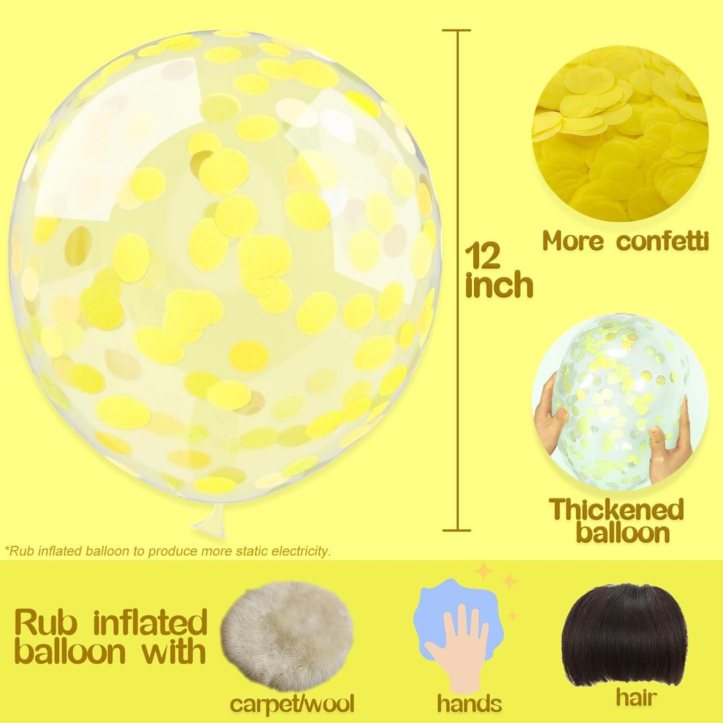 25 Pcs Yellow Confetti Balloons, 12 Inch Thickened Clear Latex Balloon with Confetti Inside for Birthday Party Baby Shower Aniversary Engagement Bridal Shower Decorations Supplies (Yellow Confetti)
