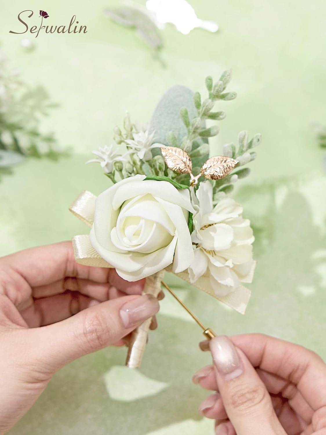 Serwalin 10Pcs Boutonniere for Men, White Groom and Best Man Boutonniere, Artificial Flowers for Wedding Decor/Prom/Homecoming/Ceremony Anniversary/Formal Dinner Party