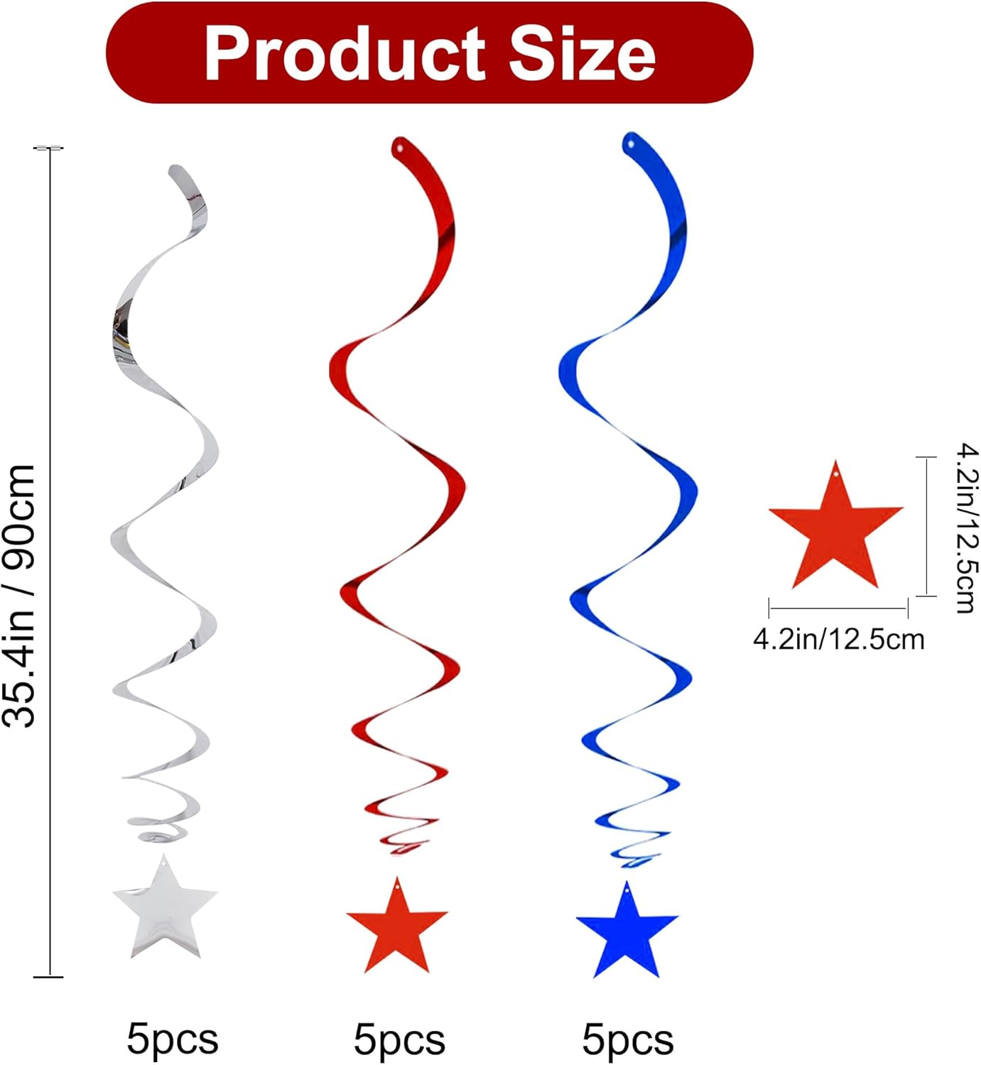 BEISHIDA Red Blue Silver Star Hanging Swirl Decorations,July 4th Hanging Party Supplies for July 4th Graduation Wedding Baby Shower Birthday Decorations,Pack of 15