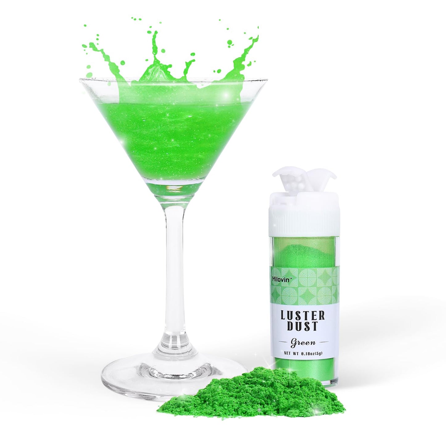 Green Edible Glitter for Cocktails, Luster Dust Edible 5g, Edible Glitter for Cake Decorating, Drinks Glitter, Perfect for Cupcakes, Baking, Chocolate, Strawberries, and Waffles(0.18oz, Green)